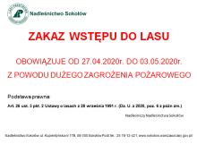 Okresowy zakaz wstępu do lasu - zagrożenie pożarowe