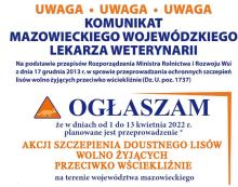 Komunikat w sprawie wiosennej akcji szczepień lisów 2022