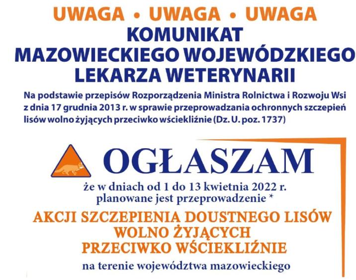 Baner&#x20;informacyjny&#x20;wiosennej&#x20;akcji&#x20;szczepień&#x20;lisów&#x20;2022